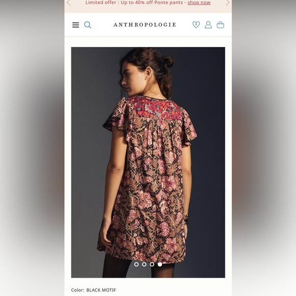 By Anthropologie Ruffled Tunic Dress Black Motif Short Sleeve Mini Size L - Picture 4 of 11